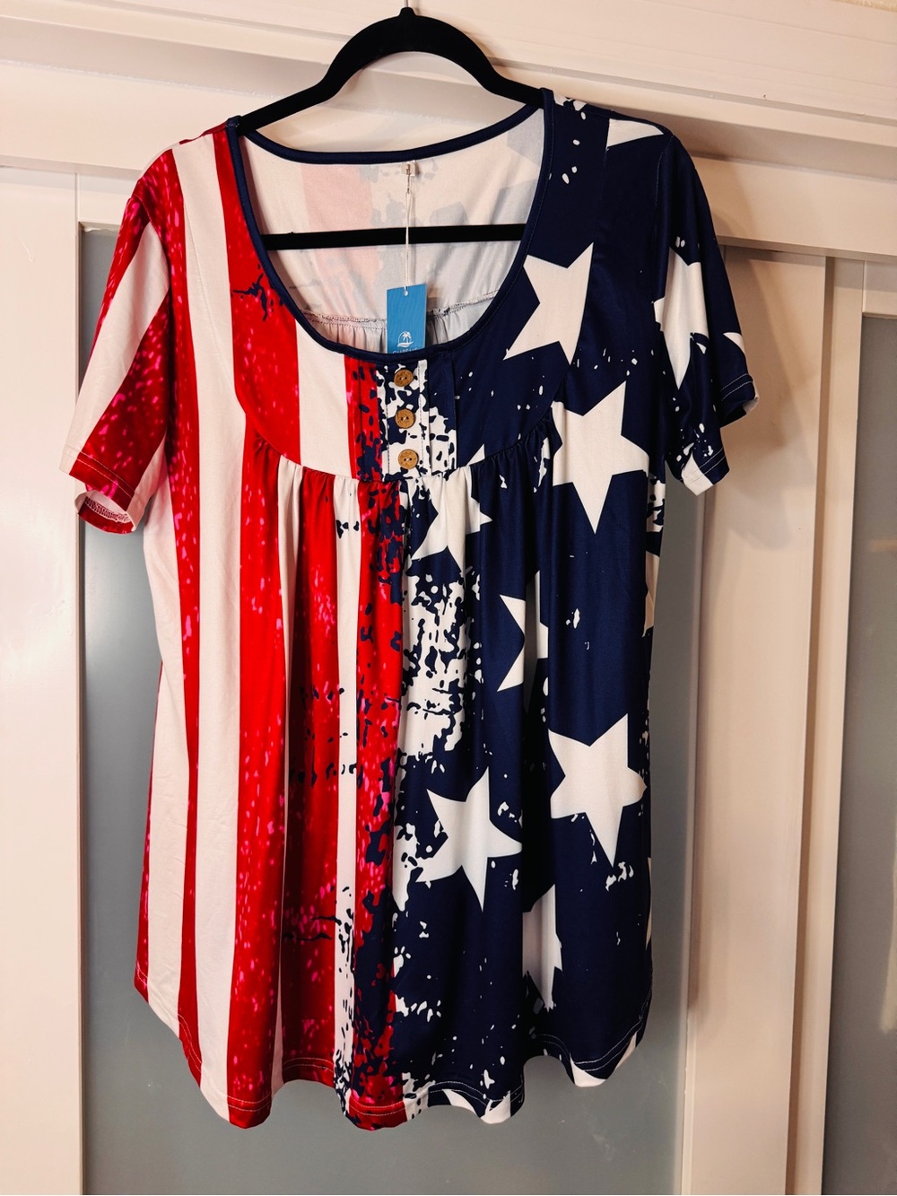 Cupshe Patriotic USA Flag Short Sleeve Blouse - Red, White & Blue